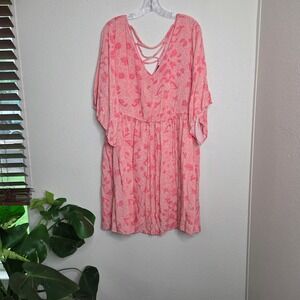 Torrid Pink Paisley‎ Dress Criss Cross Back Plus Size Babydoll Dress Size 2X